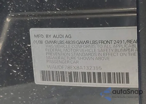 2008 Audi A4 2.0T/2.0T Special Edition из США, поврежденный, VIN WAUDF78EX8A132355